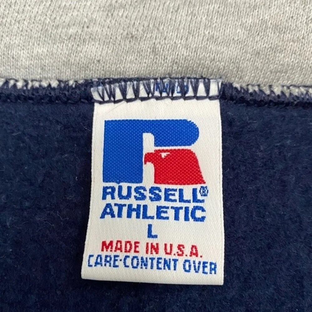 Vintage 90s Russell Athletic Navy Blue Quarter Zip Fleece Sweatshirt, Size Large